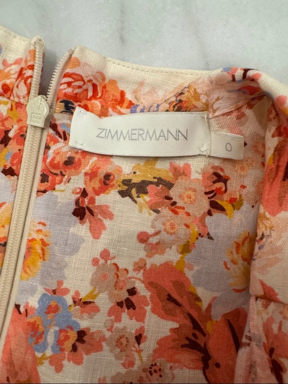 Zimmermann Peach & Cream Floral Linen Mini Dress - Picture 3 of 3